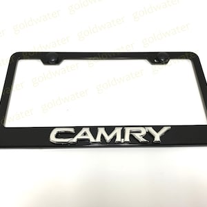 3D CAMRY Emblem Black Powder Coated Metal Steel License Plate Frame with screw cap cover
