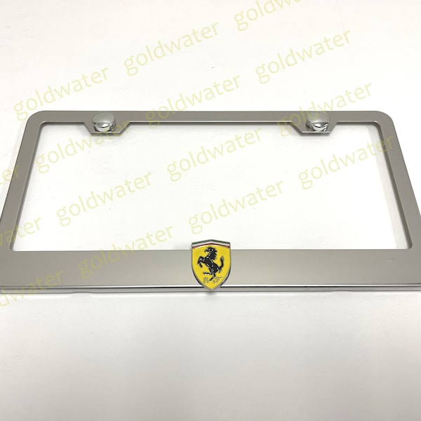 3D Ferrari Scuderia Shield Emblem Badge Stainless Steel Chrome Metal License Plate Frame Holder