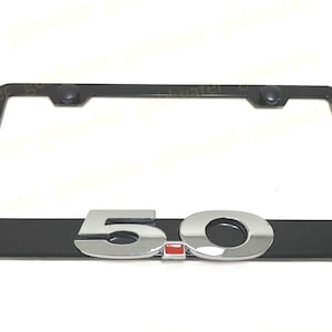 3D 5.0 ForMustangGT Emblem Black Powder Coated Metal Steel License Plate Frame Holder
