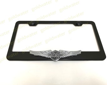 3D HarleyDavidson Emblem Black Powder Coated Metal Steel License Plate Frame Holder