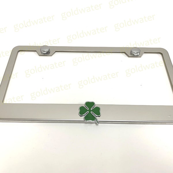 3D Quadrifoglio Logo Emblem Stainless Steel Chrome Metal License Plate Frame Holder (Green Four Leaf Clover) for Giulia, Stelvio