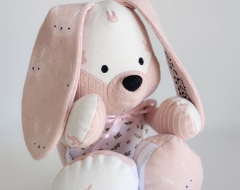 Bunny Memory Bear, Keepsake Teddy, Stuffed Teddy Keepsake, Keepsake Bear with loved ones clothing, Keepsake Bunny