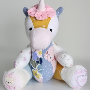 Unicorn  Memory Bear, Keepsake Teddy, Stuffed Teddy Keepsake, Keepsake Bear with loved ones clothing, Keepsake