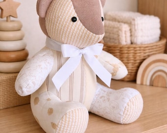 Memory Teddy Bear from Baby Clothes, Keepsake Bear Made from Loved Ones Clothing, Personalized Memorial Gift Plush