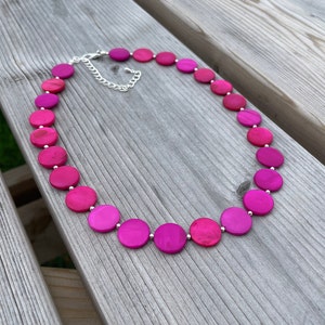 Blue/Purple/Hot Pink/Blush Pink and Silver Flat Shell Disc Bead Necklace