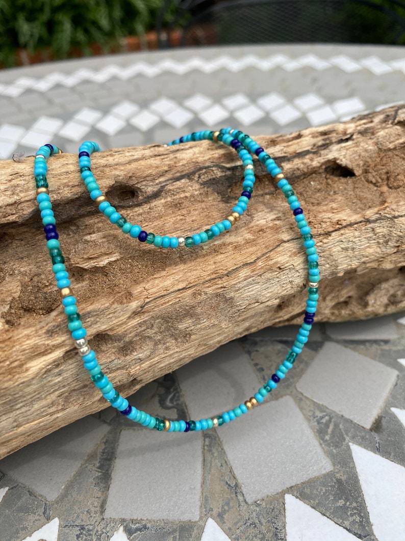 Turquoise Seed Bead Surferstyle Choker Necklace/double Wrap Etsy UK