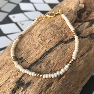 Cream and Gold/Bronze Surfer-style Seed Bead Sparkly Bracelet