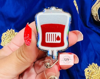 Blood Bag Badge Reel, Blood Transfusion Badge Reel, IV Bag Badge Reel, ID Holder, Phlebotomy Badge Reel, Gift, Blood Bank Badge Reel