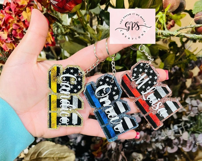 Gold Line 911 Keychain Keychains Dispatcher Customizable Etsy