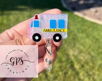 Ambulance Badge Reel, Medical Badge Reel, Healthcare Worker Gift, EMT Badge Reel, Paramedic, Emergency Badge Reel, ID Holder, EMS Badge Reel