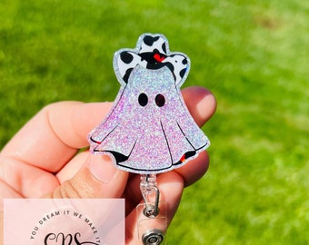 Cowboy Ghost Hat Badge Reel, Halloween Theme, ID Holder, Medical Badge Reel, Teacher Badge Reel, Western Spooky Badge, Spooky Badge Reel