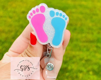 L & D Badge Reel, Baby Feet Badge Reel, NICU Badge Reel, OB Nurse Badge Reel, Nurse Gift, Hospital ID, Labor and Delivery, Gift, Baby Feet