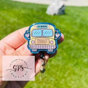 Retro School Bus Badge Reel, Id Holder, Bus Driver Appreciation, Bus Driver Gift, Bus Badge Clip, Badge Reel Gift, School Bus Driver Gift