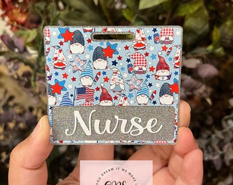 Independence Theme Gnome Badge Buddy, Patriotic Badge Buddy, Gnome Lover Gift, ID Holder, Medical Badge Buddy, Teacher Badge Buddy