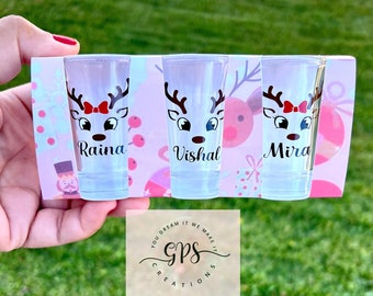 Shot Glass 3 Pack Gift Set, Christmas Theme Shot Glasses, Reindeer Shot Glasses, Custom Shot Glasses, Christmas Gift, Shot Glasses, Gift