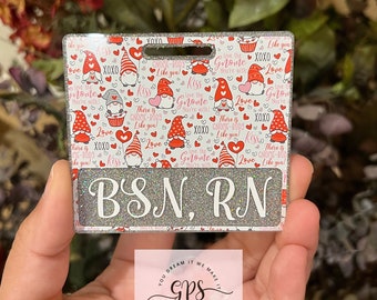 Valentines Day Gnome Badge Buddy, ID Holder, Medical Badge Buddy, Teacher Badge Buddy, Gnome Lover Gift, Love The Gnome, Vertical Horizontal