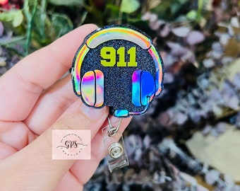 911 Dispatcher Headset Badge Reel, First Responder Badge Reel, ID Holder, Yellow Line, Dispatcher, Dispatcher Gift, Headset Badge Reel