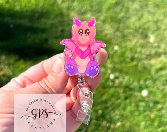 Sitting Dragon Badge Reel, ID Holder, Medical Badge Reel, Teacher Badge Reel, Glitter Badge Reel, Nurse, Animal Mystical Theme, Gift