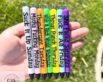 Rated R Pen Set, Seven Days Pens, Glitter Pens, Snarky Pens, Sassy Pens, Adult Humor Daily Pen Set, Curse Word Pens, Papermate Ink Joy Pens