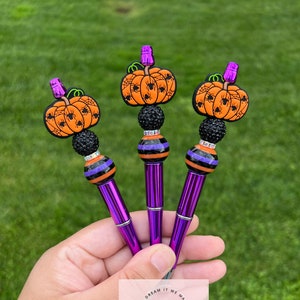 Spider Pumpkin Beaded Pen, Halloween Theme Pen, Spooky Season Pen, Pen Lover Gift, Halloween Silicon Beaded Pen, Boo Basket Theme Gift