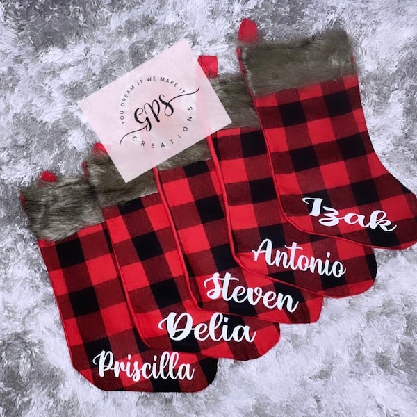 Personalized Buffalo Plaid Christmas Stocking, Red and Black Plaid Stocking, Custom Stockings, Buffalo Check Plaid, Christmas Gifts