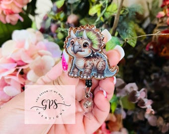 Triceratops Badge Reel, ID Holder, Medical Badge Reel, Dinosaur Badge Reel, Pediatric Badge Reel, Nurse Badge Reel, Retractable ID Holder