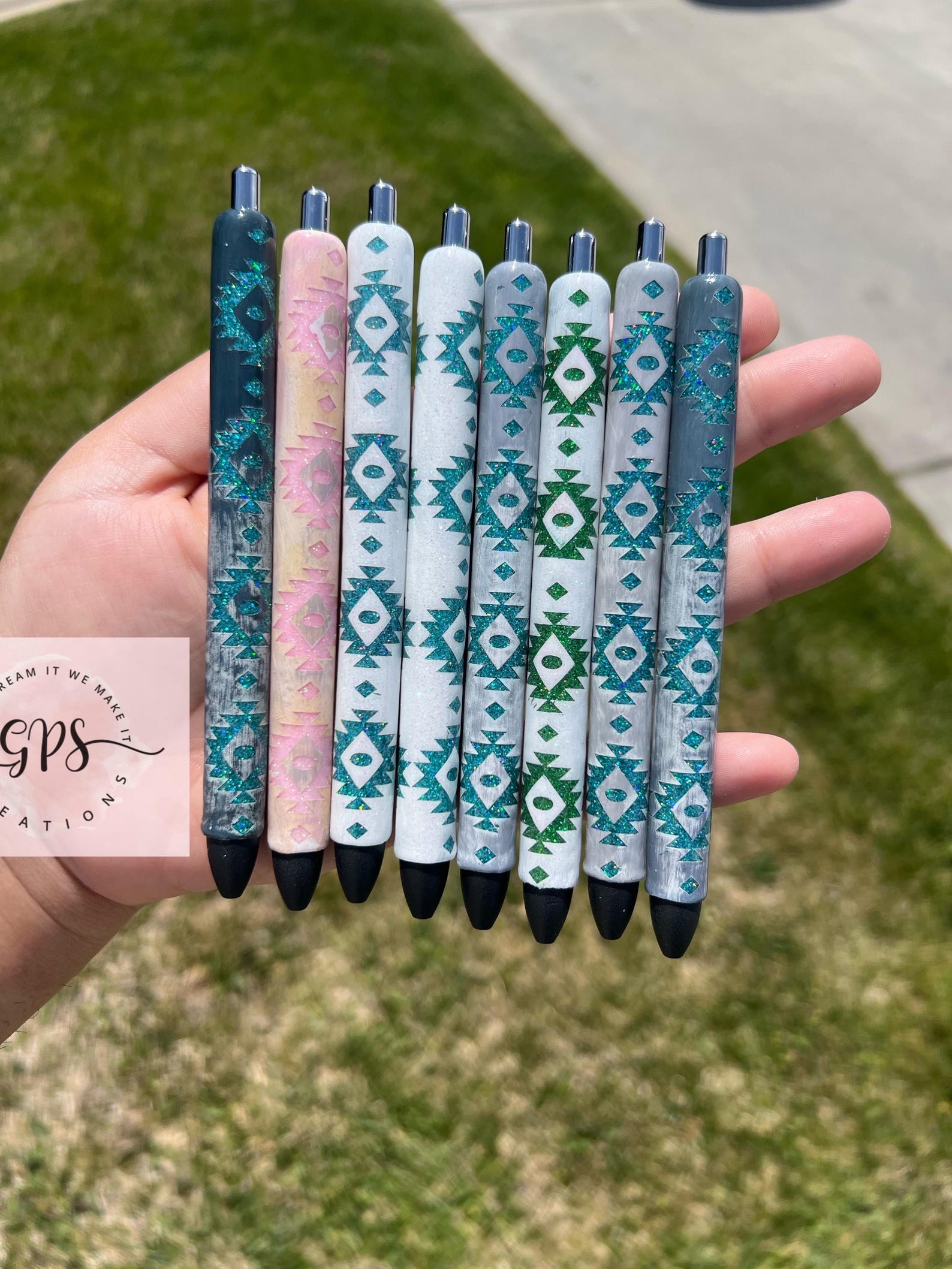 Western Turquoise Aztec Glitter Pens, Western Theme Gift, Glitter Pens ...