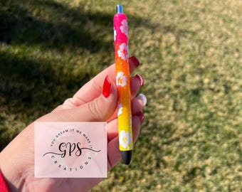 Hibiscus Flower Sunset Theme Pen, Personalized Glitter Pens, Glitter Pens, Tropical Flower, Custom Pen, Pen Lover Gift, Summer Theme Pen