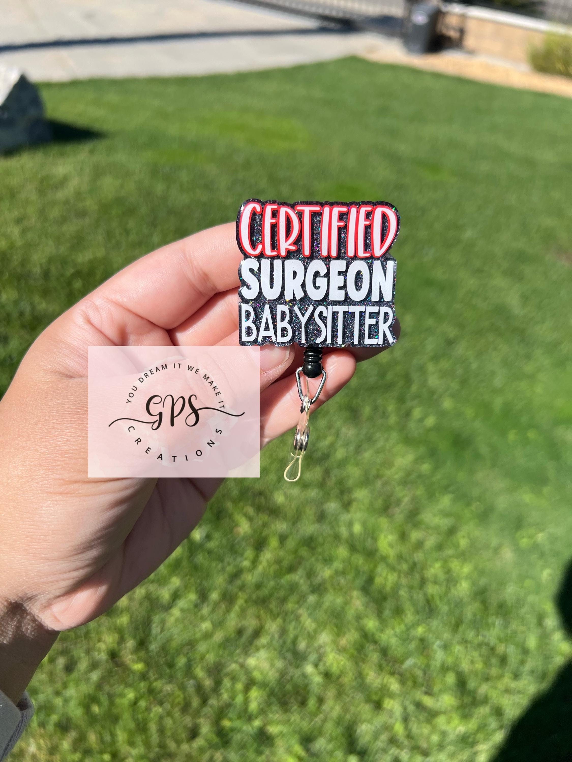 Fun Surgeon Badge Reel - Glitter & Cute Design For Doctors, Nurses, Graduates | Stretchy ID Holder Gift For Medical Staff