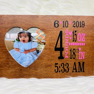 Personalized Birth Announcement Picture Frame with Stats, Newborn Picture Frame, Picture Frame for Nursery, Gift for New Parents, Baby, Gift