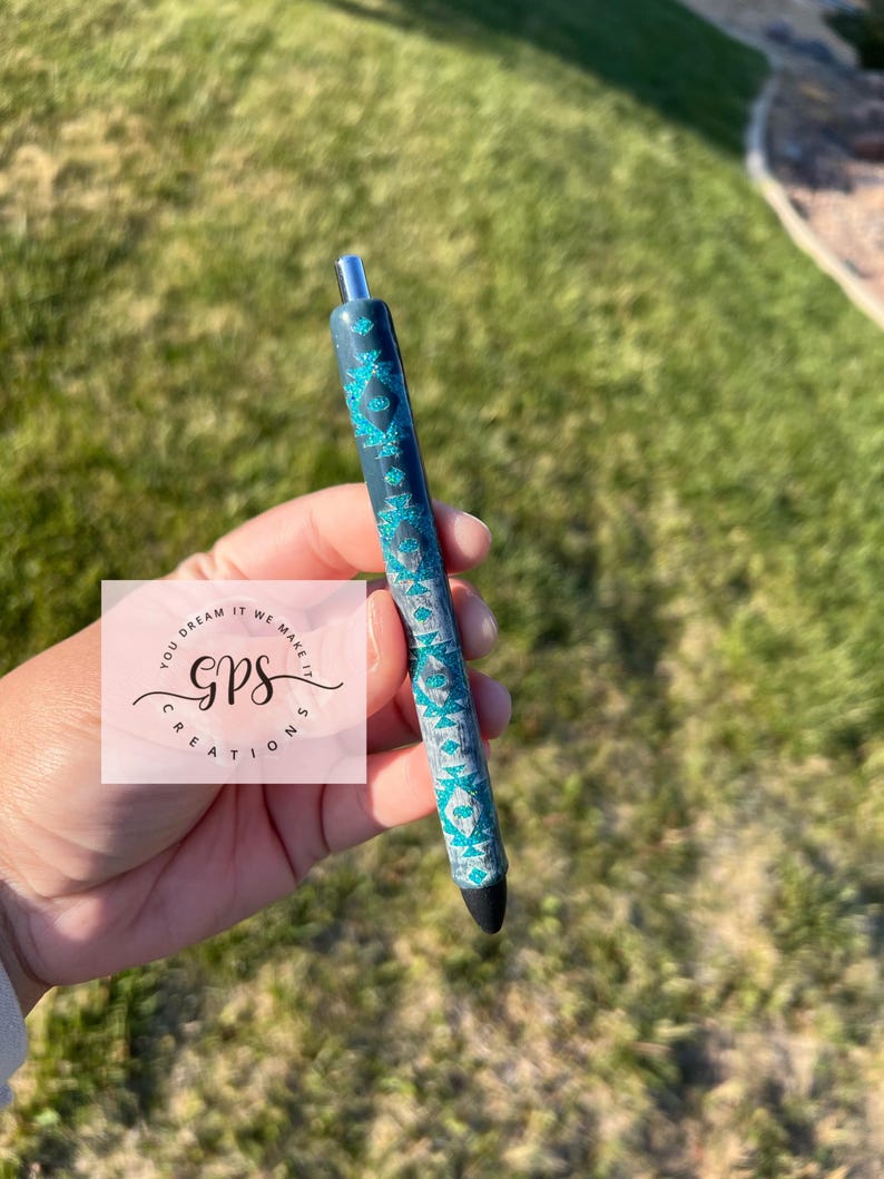 Western Turquoise Aztec Glitter Pens, Western Theme Gift, Glitter Pens ...