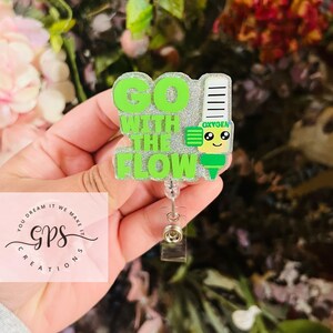 Go With The Flow Badge Reel, ID Holder, Respiratory Therapist Badge Reel, ICU Nurse, Retractable ID, Flowmeter Badge Reel, Nurse Badge Reel