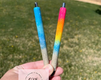 Beach Theme Sunset Pens, Glitter Pens, Beach Pens, Personalized Pens, Papermate Ink Joy Pens, Pen Lover Gift, Summer Theme Pens, Journaling
