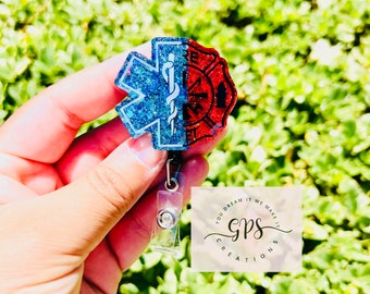 Fire Paramedic Badge Reel, Firefighter, Paramedic, EMS Badge Reel, ID Holder, Medical Badge Reel, Star of Life, Badge Reel Gift, Emergency