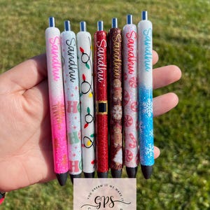 Christmas Glitter Personalized Pens, Winter Wonderland Snowflakes, Santa Belt Pen, Christmas Lights, Stocking Stuffers, Teacher Christmas