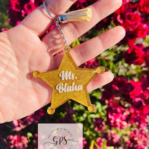 Sheriff Mom Badge Keychain, Law Enforcement Keychain, Stocking Stuffer, Personalized Sheriff Badge, Wife, Mother, Sheriff Gift