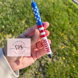 Patriotic American Flag Personalized Pen, Glitter Pen, Fourth of July, First Responder Gel Pen, Personalized Pen, USA Pen, Pen Lover Gift