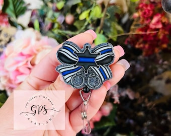 Bobine pour badge avec noeud coquette Blue Line, porte-carte d'identité, bobine pour badge médical, bobine pour badge pour enseignant, cadeau premier répondant, cadeau pour bobine de badge, fine ligne bleue
