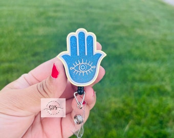 Evil Eye Hamsa Hand Badge Reel, ID Holder, Medical Badge Reel, Nazar Badge Reel, Nurse Gift, Eye Of God Badge Reel, Hamsa Hand, Nurse Badge