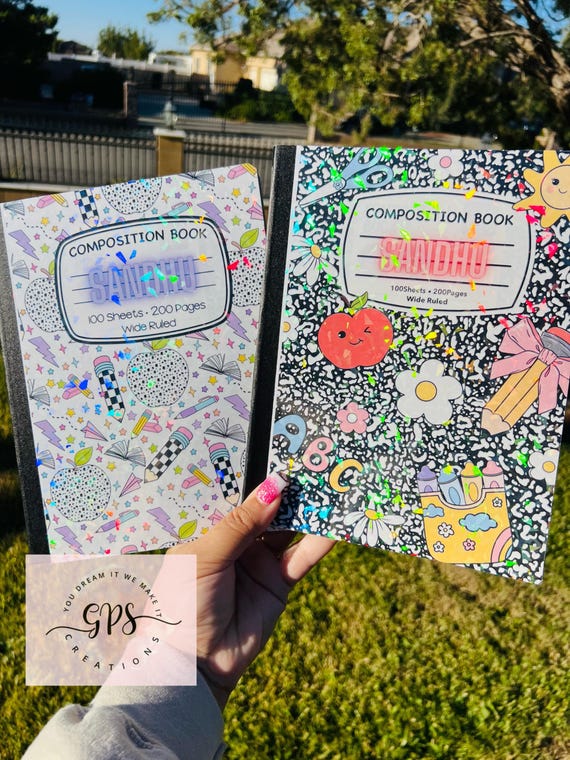 Personalized Teacher Composition Notebook, Custom Name Journal, Back To School Gift, Teacher Appreciation Gift, Holographic Laminated, Gift