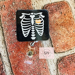 X-Ray Square Skeleton Badge Reel,Rib Cage Badge Reel, ID Holder, Medical Badge Reel, Radiology Badge Reel, Square Badge Reel