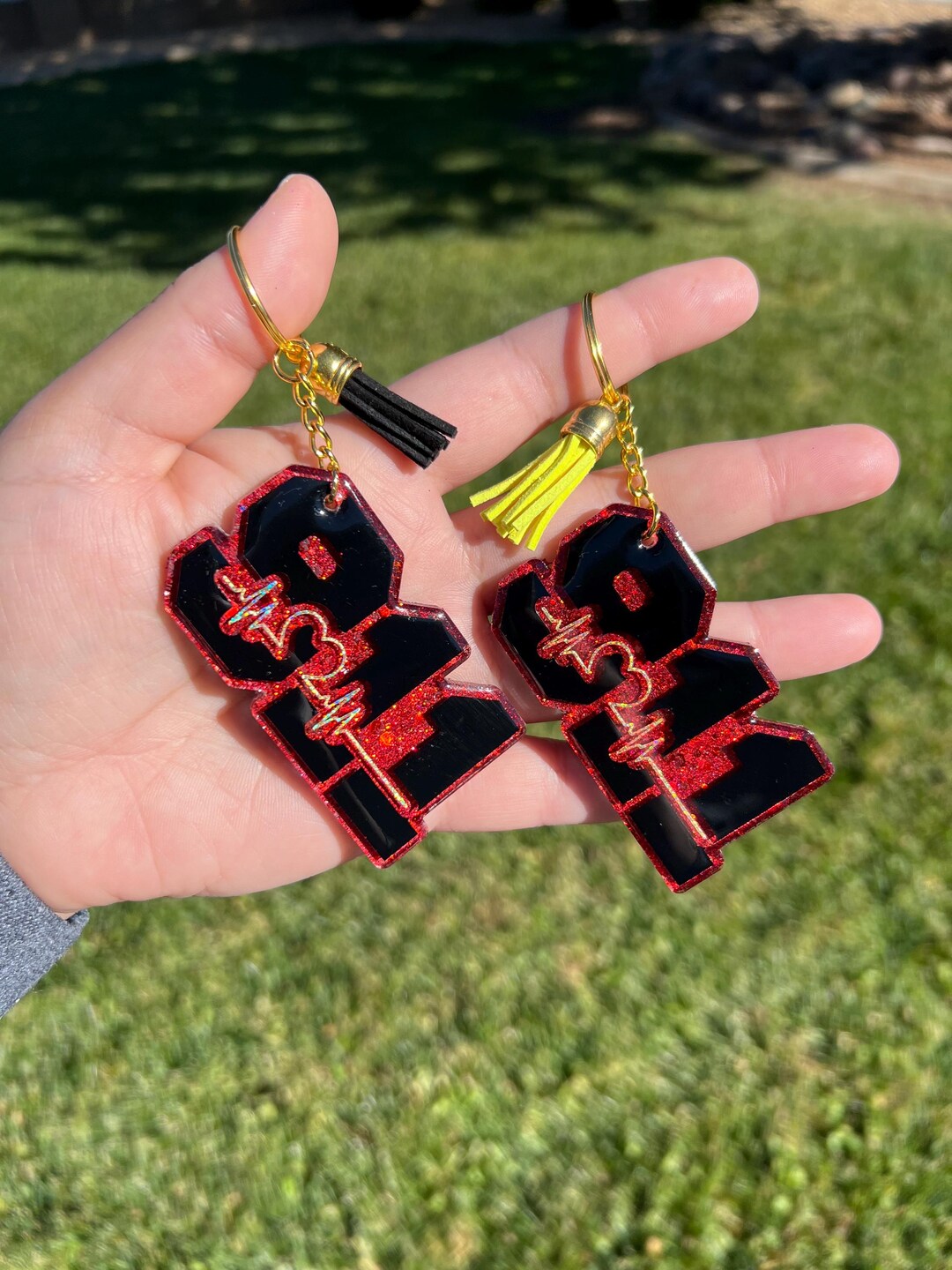 911 Key Chain, Heartbeat Keychain, First Responder Gift, Red Glitter ...