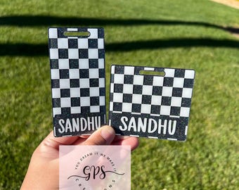 Checkered Retro Black and White Badge Buddy, ID Holder, Medical Badge Buddy, Teacher Badge Buddy, Student Nurse, RN, Radiology, Badge Gift