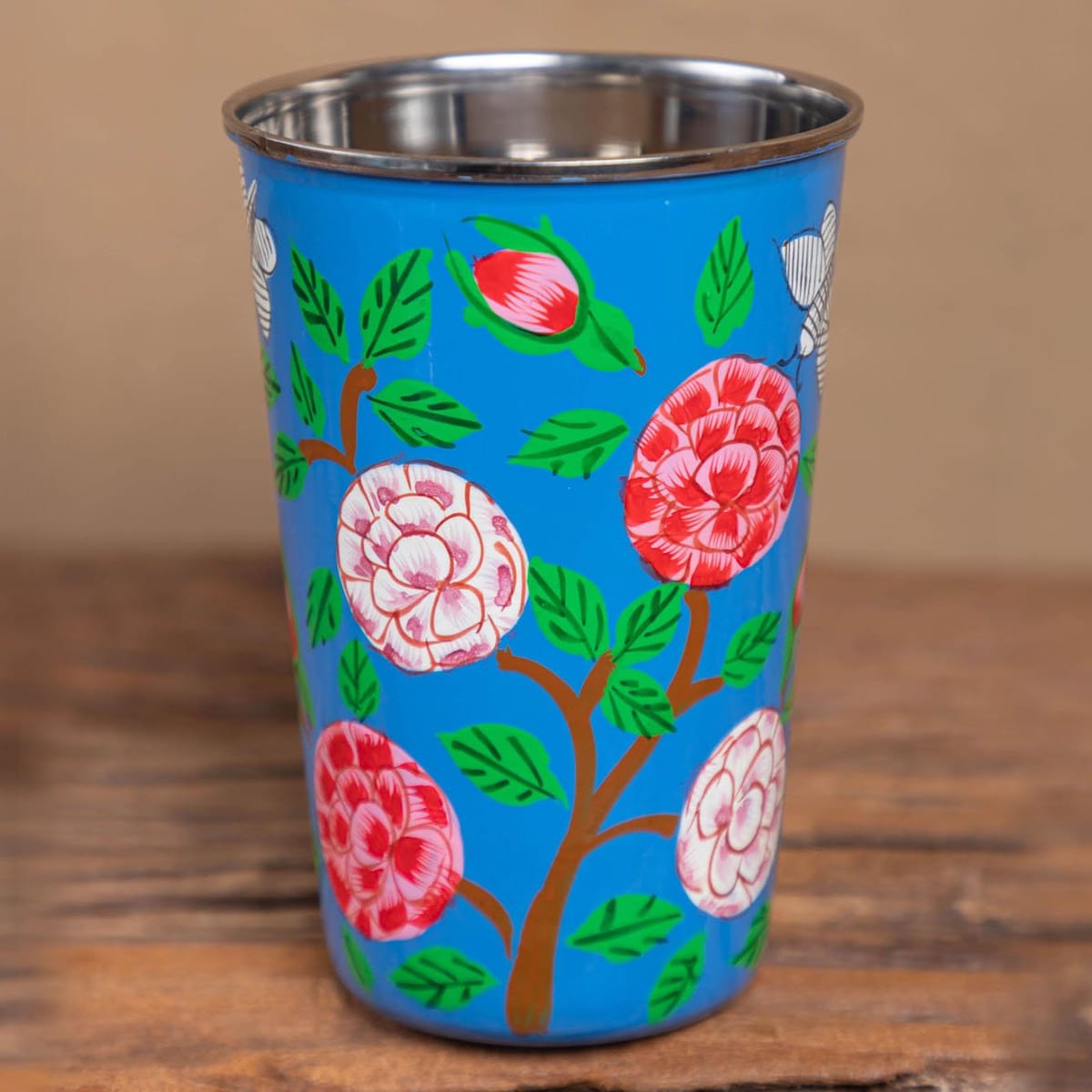 Handpainted Blue Floral Design Stylish Collection for Hot & Cold Drinks Durable Stainless Steel Perfect Gift for Every Occasion - Etsy