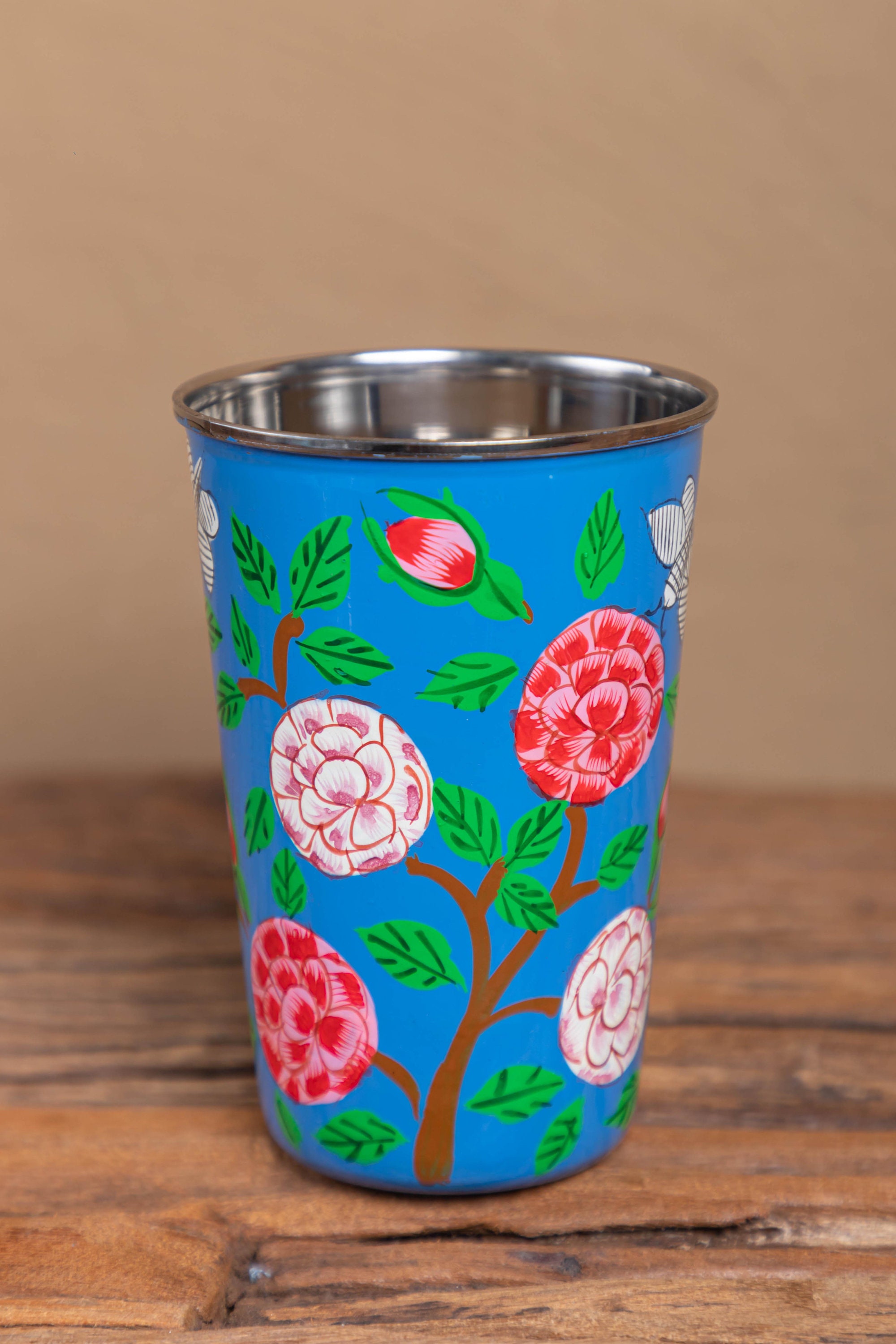 Drink & Barware Floral Handpainted Stainless Steel Enamel Tumbler