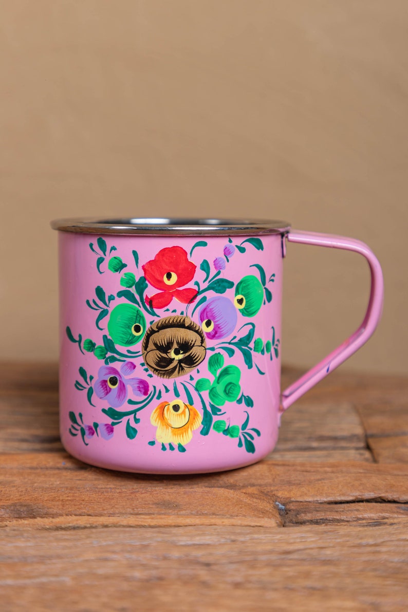 Floral Handpainted Stainless Steel Enamel Mug/cup Handmade Etsy