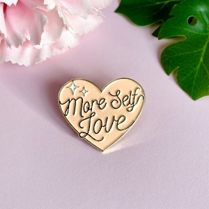 Gold and orange enamelled heart pin "More Self Love"