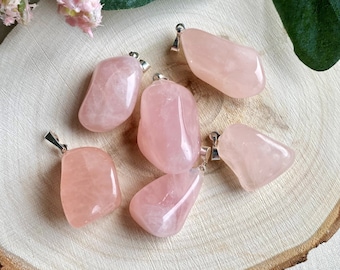 Natural tumbled stone pendant Rose Quartz