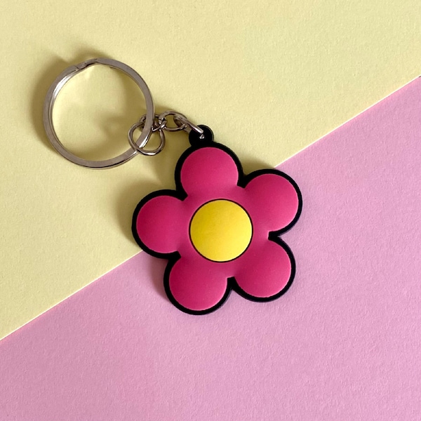 Porte clés fleur rose et jaune