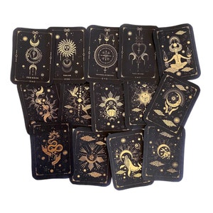 Set of 14 black and gold tarot card stickers